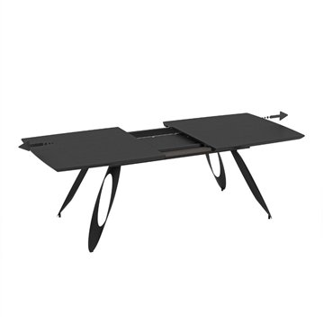 Raztegljiva miza Merkur z oblikovanimi kovinskimi nogami in črnim vrhom 190x103x76H