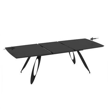 Raztegljiva miza Merkur z oblikovanimi kovinskimi nogami in črnim vrhom 190x103x76H