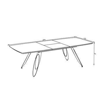 Raztegljiva miza Merkur z oblikovanimi kovinskimi nogami in črnim vrhom 190x103x76H