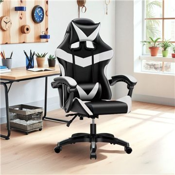Gaming fotelj črno-beli PVC - Udobje in oblikovanje
