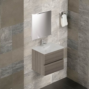 Stenska kopalniška omarica 81 cm z umivalnikom in ogledalom elm - Corus