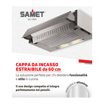 Vgradna kuhinjska napa 60 cm, izvlečna aluminijasta - Samet | Toscohome