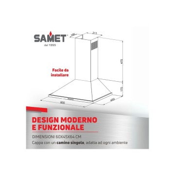 Črna 60 cm moderna piramidna kuhinjska napa - Samet Eolo