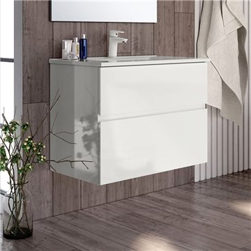 Mobile bagno sospeso bianco laccato Londres 2 cassetti 70x45x59H