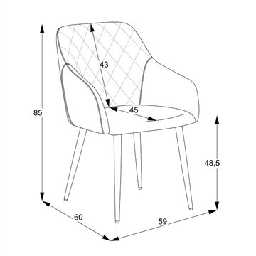 Stol Rarra iz sive tkanine z geometrijskim naslonom in črnimi nogami - Udobje za sodobna okolja