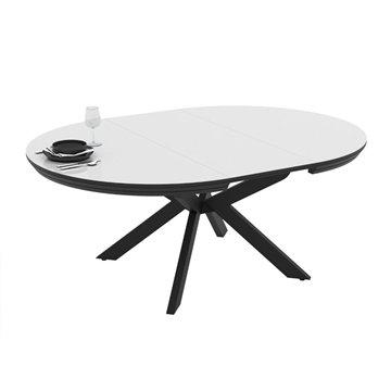 Meli bela sijajna raztegljiva okrogla miza s črnimi nogami 138x138x76H