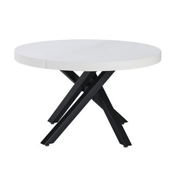 Tavolo rotondo allungabile Raven con piano bianco opaco e gambe shangai nero 120x120x75H