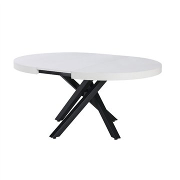 Tavolo rotondo allungabile Raven con piano bianco opaco e gambe shangai nero 120x120x75H