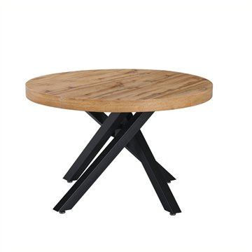 Tavolo rotondo allungabile Raven con piano rovere e gambe shangai nero 120x120x75H