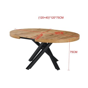 Tavolo rotondo allungabile Raven con piano rovere e gambe shangai nero 120x120x75H