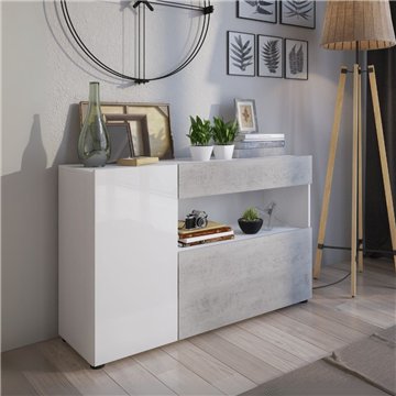 Astra cementno-bela kredenca z 2 predaloma in odprtim predalom 130x41,2x82H