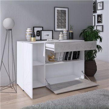 Astra cementno-bela kredenca z 2 predaloma in odprtim predalom 130x41,2x82H