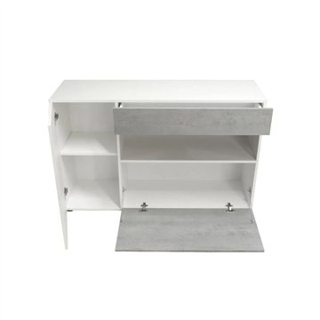 Astra cementno-bela kredenca z 2 predaloma in odprtim predalom 130x41,2x82H
