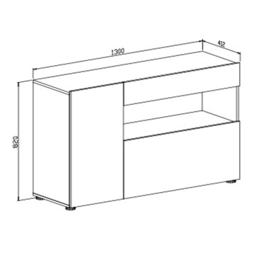 Astra cementno-bela kredenca z 2 predaloma in odprtim predalom 130x41,2x82H