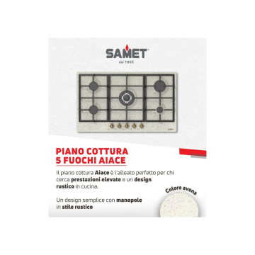 Kuhalna plošča 90 cm s petimi gorilniki, ovsena - Samet Aiace | Toscohome