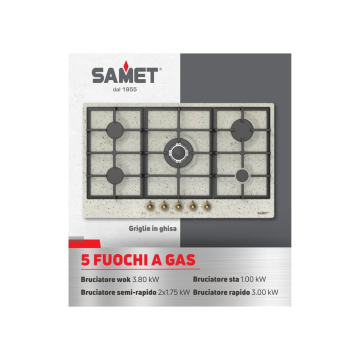 Kuhalna plošča 90 cm s petimi gorilniki, ovsena - Samet Aiace | Toscohome
