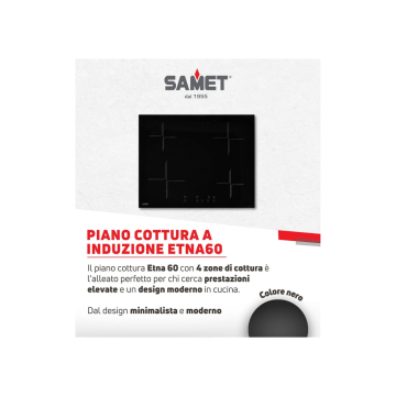60 cm indukcijska kuhalna plošča s 4 conami, črna barva - Samet Etna60