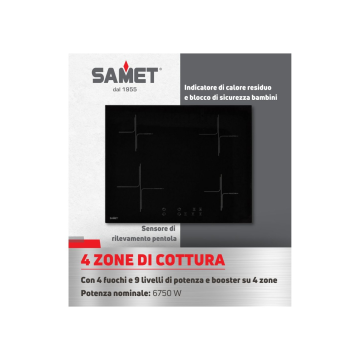 60 cm indukcijska kuhalna plošča s 4 conami, črna barva - Samet Etna60