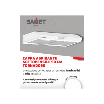 Prostostoječa kuhinjska napa 90 cm bela Tornado Samet - 3 hitrosti