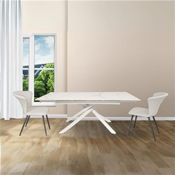 Raztegljiva miza s sijajno belo keramično ploščo in belimi nogami - Nefti