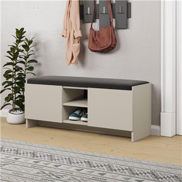 Panca scarpiera colore sandstone Zulla con cuscino e 2 ante