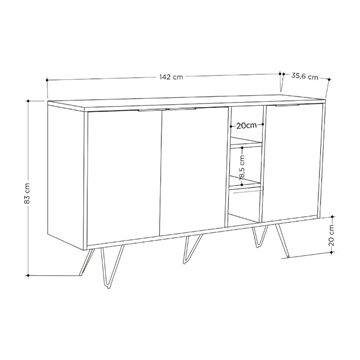 Madia 3 ante Clara 142x35,5x83h colore sandstone