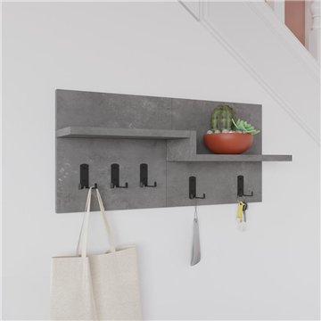 Appendiabiti a muro Harmon con mensole e 5 ganci - Design Funzionale in Stile Retro Grey