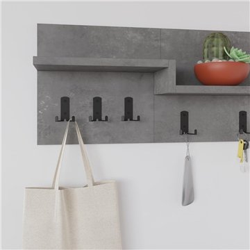 Appendiabiti a muro Harmon con mensole e 5 ganci - Design Funzionale in Stile Retro Grey
