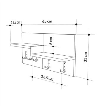 Appendiabiti a muro Harmon con mensole e 5 ganci - Design Funzionale in Stile Retro Grey