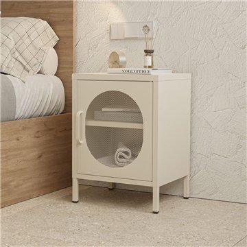 Comodino in metallo Diora crema con anta reticolata - Design industriale, anima versatile