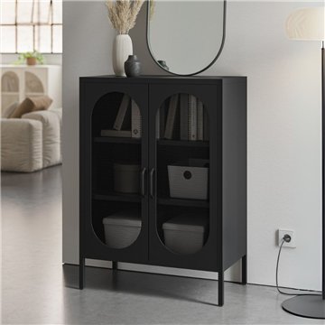 Mobile in metallo Diora nero con ante reticolate 70x40x100H - Design industriale, anima versatile