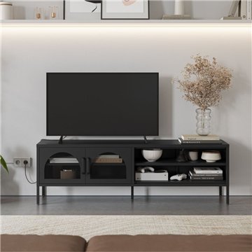 Mobile porta TV in metallo Diora nero con 2 ante reticolate 160x35x50H - Design industriale, anima versatile