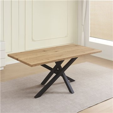 Tavolo fisso Ronan con piano in rovere e gambe in metallo nere 180x90x76H