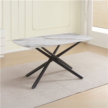Tavolo Linus con piano in ceramica effetto marmo grigio e gambe in metallo nero 160x90x76H