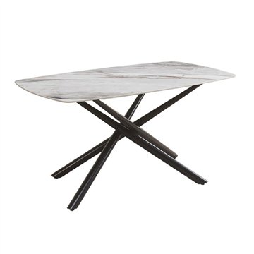 Tavolo Linus con piano in ceramica effetto marmo grigio e gambe in metallo nero 160x90x76H