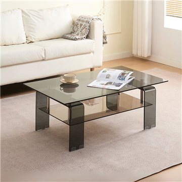 Tavolino con due ripiani in vetro nero fumè Crystal 100x60x39h