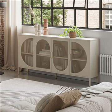 Credenza in metallo Tayra con 4 ante reticolate crema 160x40x90H - Stile moderno e anima industrial