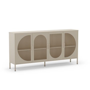 Credenza in metallo Tayra con 4 ante reticolate crema 160x40x90H - Stile moderno e anima industrial
