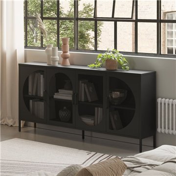 Credenza in metallo Tayra con 4 ante reticolate nero 160x40x90H - Stile moderno e anima industrial