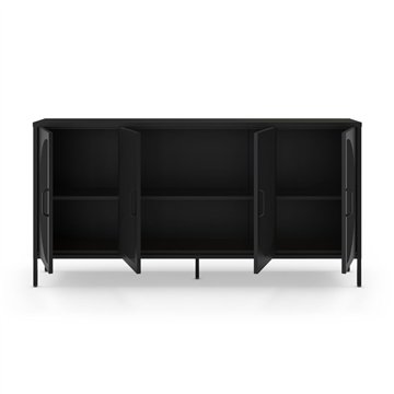 Credenza in metallo Tayra con 4 ante reticolate nero 160x40x90H - Stile moderno e anima industrial