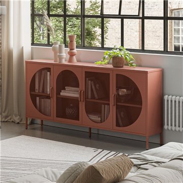 Credenza in metallo Tayra con 4 ante reticolate terracotta 160x40x90H - Stile moderno e anima industrial