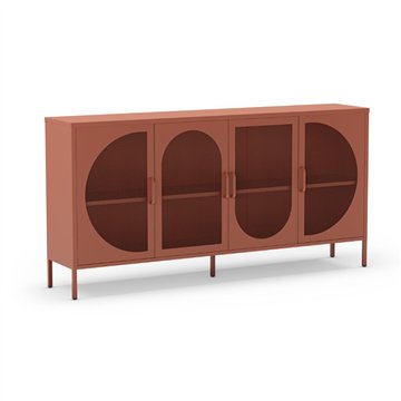Credenza in metallo Tayra con 4 ante reticolate terracotta 160x40x90H - Stile moderno e anima industrial