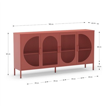 Credenza in metallo Tayra con 4 ante reticolate terracotta 160x40x90H - Stile moderno e anima industrial