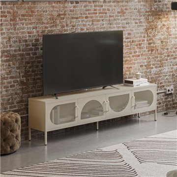 Porta TV in metallo Tayra con 4 ante reticolate crema 180x35x50H - Stile moderno e anima industrial