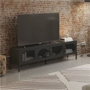 Porta TV in metallo Tayra con 4 ante reticolate nero 180x35x50H - Stile moderno e anima industrial