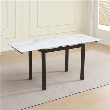 Tavolo allungabile Kyoto con piano in ceramica marmo bianco e struttura in metallo nero 100x70x75H