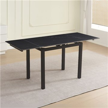 Tavolo allungabile Kyoto con piano in ceramica marmo nero e struttura in metallo nero 100x70x75H