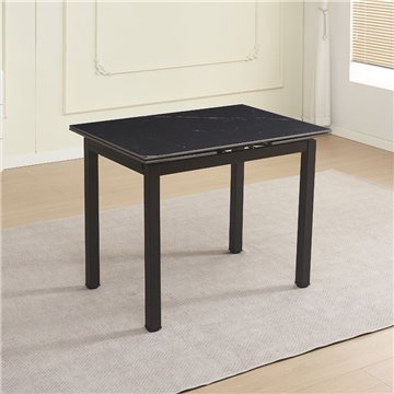 Tavolo allungabile Kyoto con piano in ceramica marmo nero e struttura in metallo nero 100x70x75H
