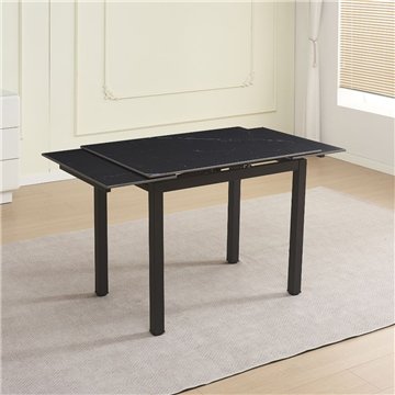 Tavolo allungabile Kyoto con piano in ceramica marmo nero e struttura in metallo nero 100x70x75H