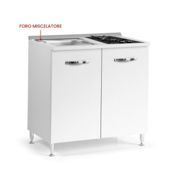 Kuhinjska niša z dvema vratoma, pomivalnim koritom in kuhalno ploščo v macesnovi beli barvi 80x60